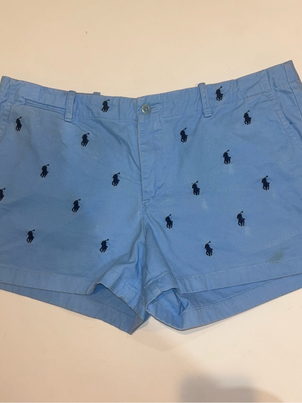 Ralph Lauren Womans Sz 14 VTG  Baby blue All Over Pony Print Embroidered Shorts